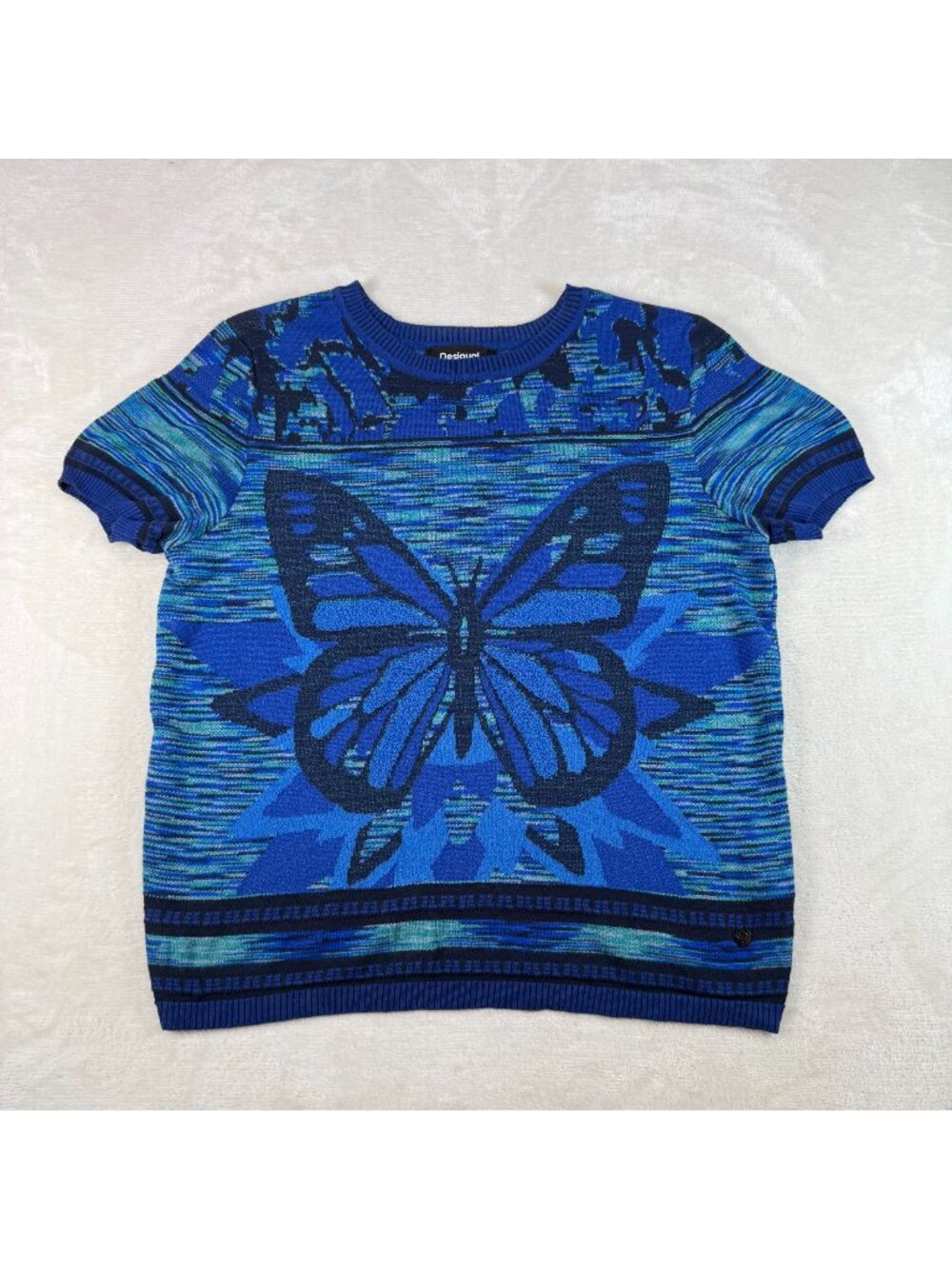 Desigual Womens Large Butterfly Knit T-Shirt Vibrant Short Sleeve Top